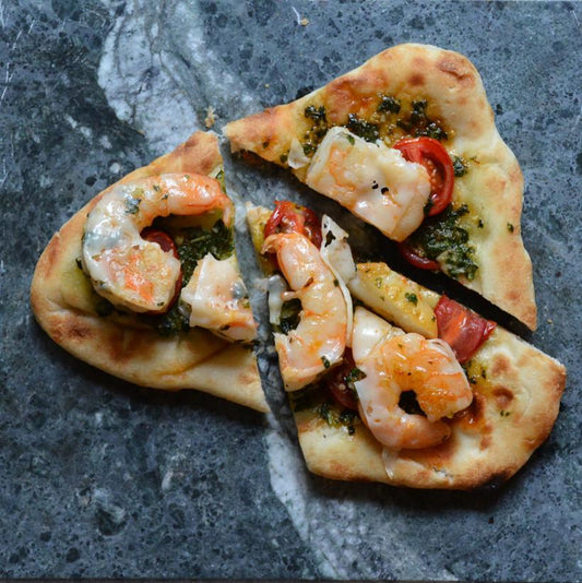 Shrimp Pesto Naan Pizza