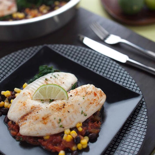 Tilapia with Fresh Salsa, Corn & Baby Spinach