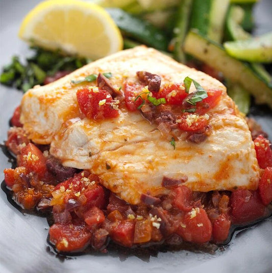 Halibut with Plum Tomatoes & Lemon